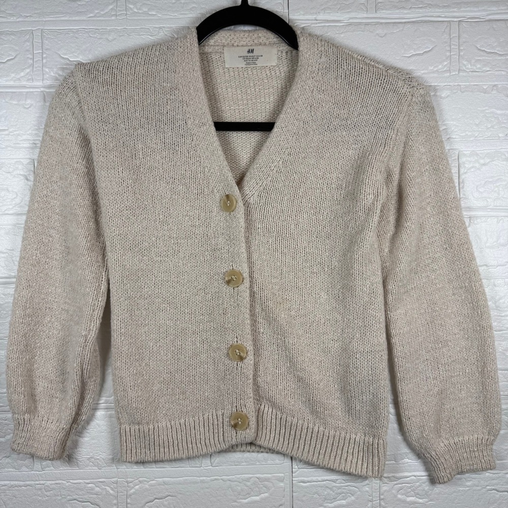 H&M Cardigan Sweater Kids Size 6X/7 Beige Button Front Knit Long Sleeve